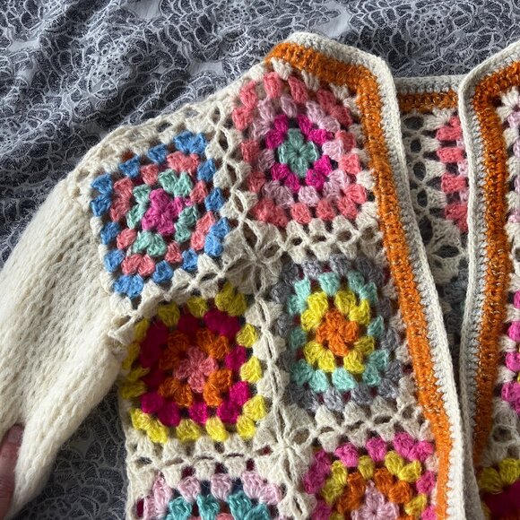 Handmade Multicolour Crochet Patchwork Cardigan - Picture 3 of 6